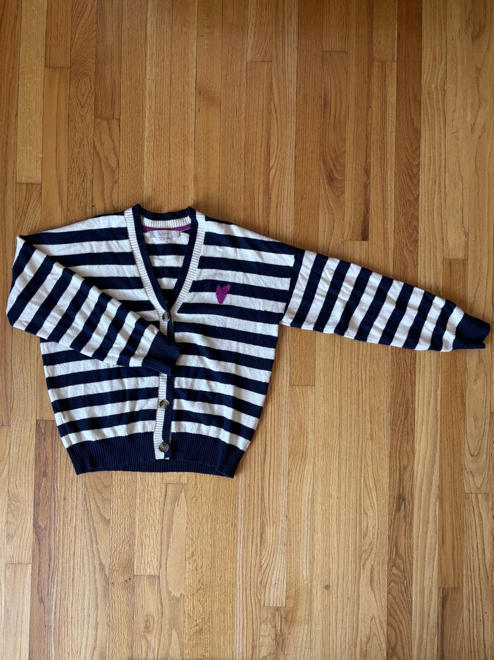 Loft Navy and Cream Cardigan with Heart Detail Sz M